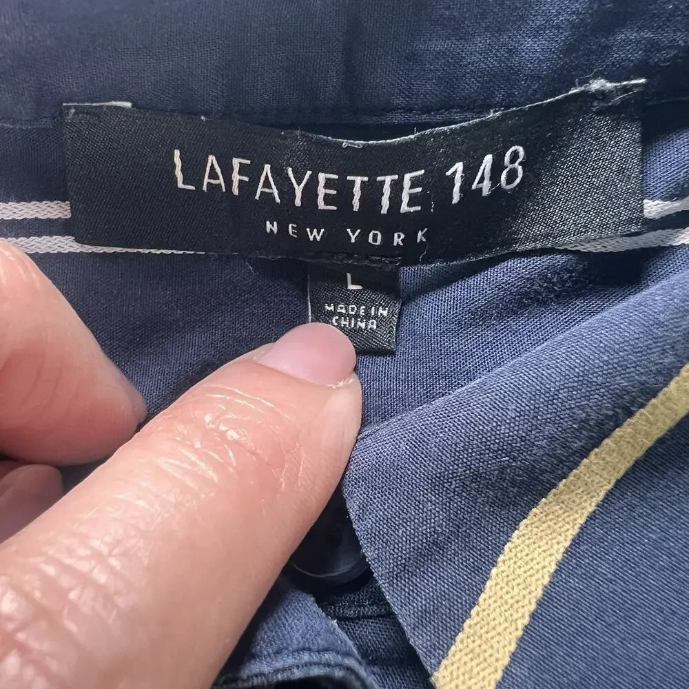 Lafayette 148 New York Shirt Size L Navy Stripe Brayden Riverside Long Sleeve - Picture 4 of 13